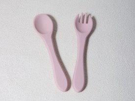Set cuchara y tenedor mango silicona para bebe 